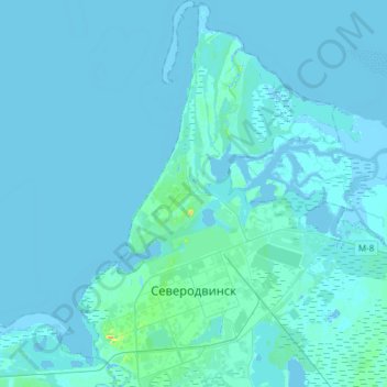 Топографическая карта Северодвинск, высота, рельеф