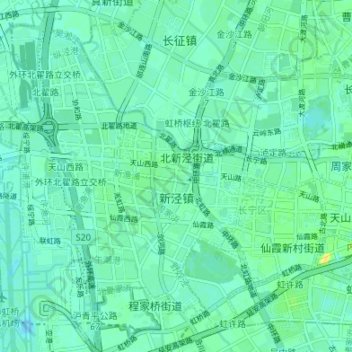 Топографическая карта 新泾镇, высота, рельеф