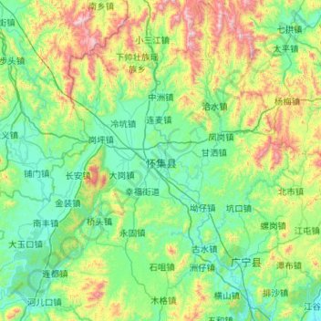Топографическая карта Huaiji County, высота, рельеф