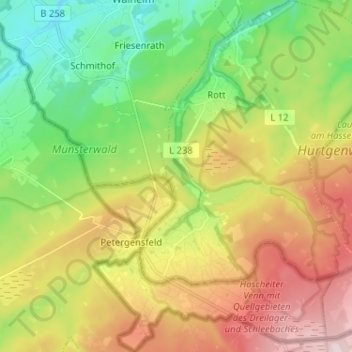 Топографическая карта Roetgen, высота, рельеф