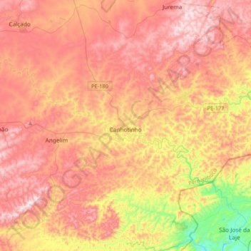 Топографическая карта Canhotinho, высота, рельеф