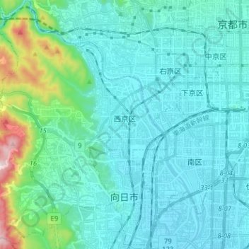 Топографическая карта 西京区, высота, рельеф