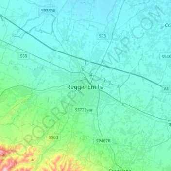 Топографическая карта Reggio Emilia, высота, рельеф
