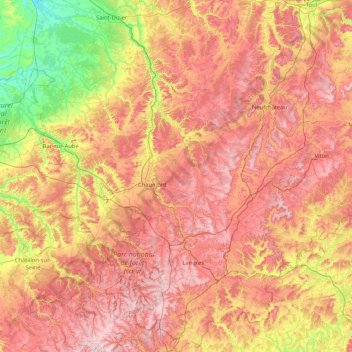 Топографическая карта Верхняя Марна, высота, рельеф