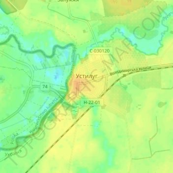 Топографическая карта Устилуг, высота, рельеф