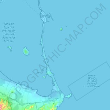 Топографическая карта Espacios abiertos e islas del Mar Menor, высота, рельеф