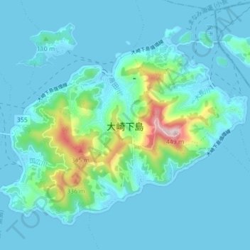 Топографическая карта 大崎下島, высота, рельеф