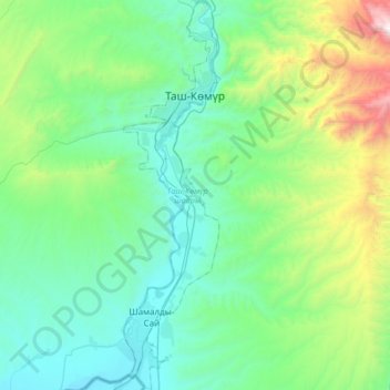 Топографическая карта город Таш-Кумыр, высота, рельеф