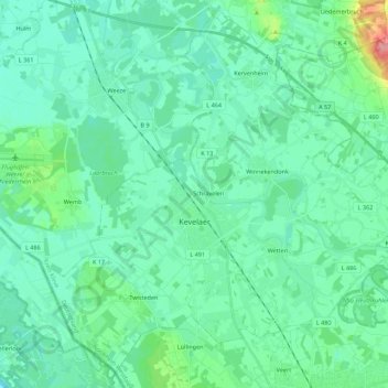 Топографическая карта Kevelaer, высота, рельеф