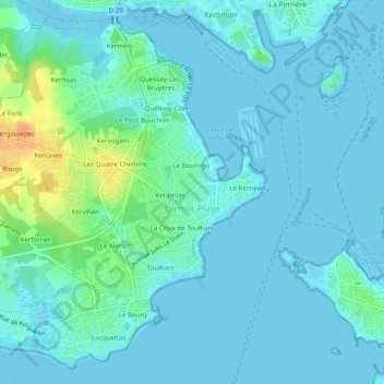 Топографическая карта Larmor-Plage, высота, рельеф