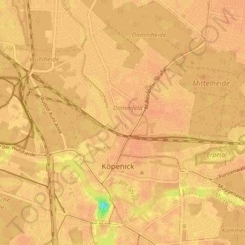 Топографическая карта Berlin, высота, рельеф