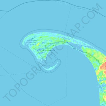 Топографическая карта Provincetown, высота, рельеф