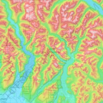 Топографическая карта Golden Ears Provincial Park, высота, рельеф
