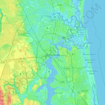 Топографическая карта Jacksonville, высота, рельеф