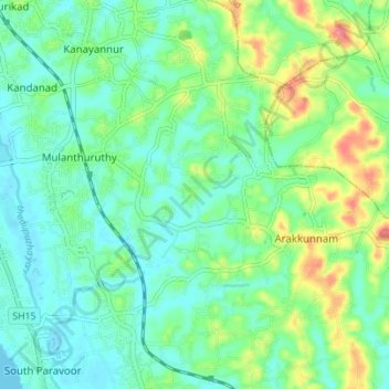 Топографическая карта Mulamthuruthy, высота, рельеф