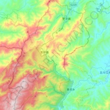 Топографическая карта Jinggang Mountains Nature Reserve, высота, рельеф