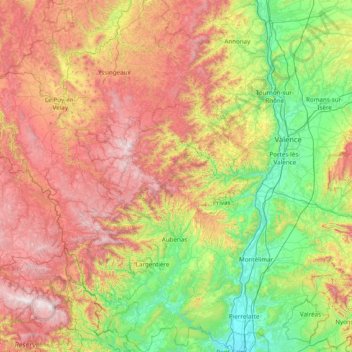 Топографическая карта Ardèche, высота, рельеф