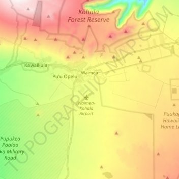 Топографическая карта Waimea/Kamuela, высота, рельеф