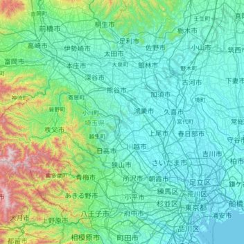 Топографическая карта 埼玉県, высота, рельеф
