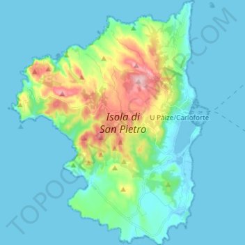 Топографическая карта Isola di San Pietro, высота, рельеф