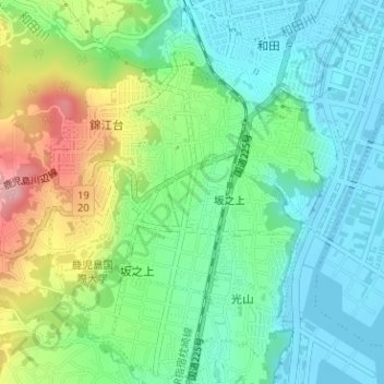 Топографическая карта 坂之上四丁目, высота, рельеф