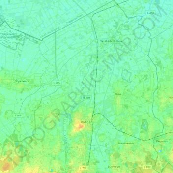 Топографическая карта Раден, высота, рельеф