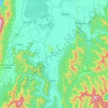 Топографическая карта Kakching, высота, рельеф
