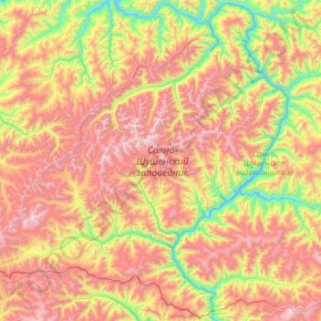Топографическая карта Саяно-Шушенский заповедник, высота, рельеф