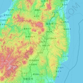 Топографическая карта Фукусима, высота, рельеф