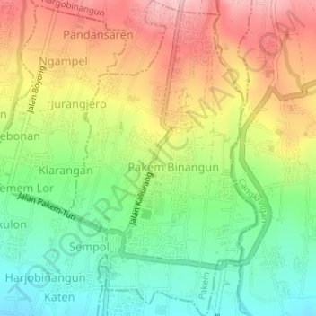 Топографическая карта Pakembinangun, высота, рельеф