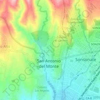 Топографическая карта San Antonio del Monte, высота, рельеф