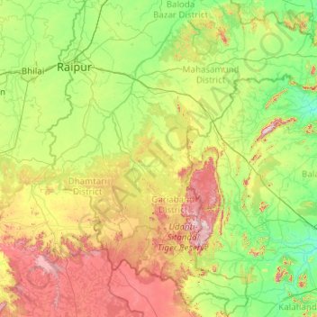 Топографическая карта Raipur, высота, рельеф