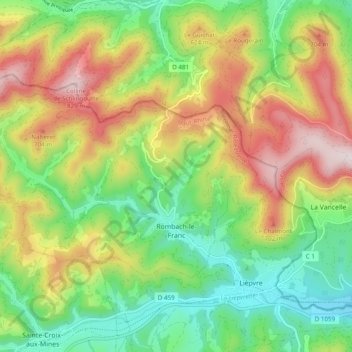 Топографическая карта Rombach-le-Franc, высота, рельеф