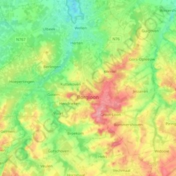 Топографическая карта Borgloon, высота, рельеф