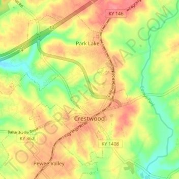 Топографическая карта Crestwood, высота, рельеф