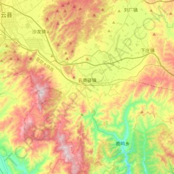 Топографическая карта 云南驿镇, высота, рельеф