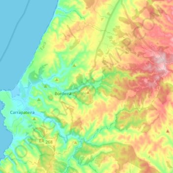 Топографическая карта Bordeira, высота, рельеф