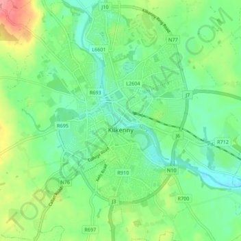 Топографическая карта Kilkenny, высота, рельеф