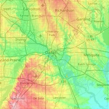 Топографическая карта Dallas County, высота, рельеф