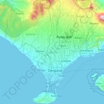 Топографическая карта Badung, высота, рельеф