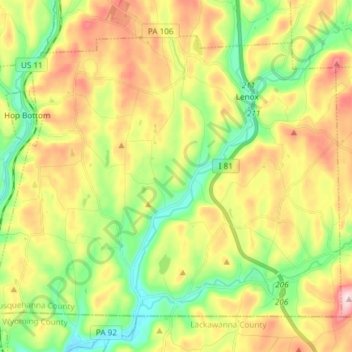 Топографическая карта Lenox Township, высота, рельеф