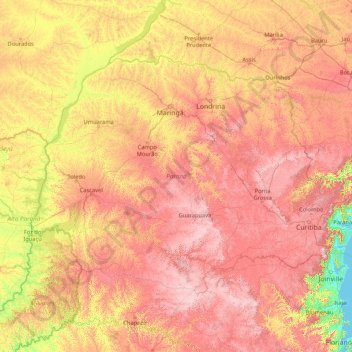 Топографическая карта Парана, высота, рельеф