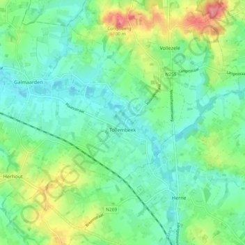 Топографическая карта Tollembeek, высота, рельеф