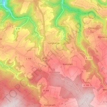Топографическая карта Longkamp, высота, рельеф