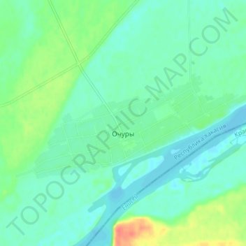 Топографическая карта Очуры, высота, рельеф