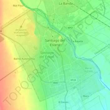 Топографическая карта Santiago del Estero, высота, рельеф