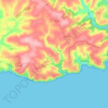 Топографическая карта Polperro, высота, рельеф