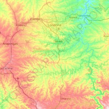 Топографическая карта Londrina, высота, рельеф
