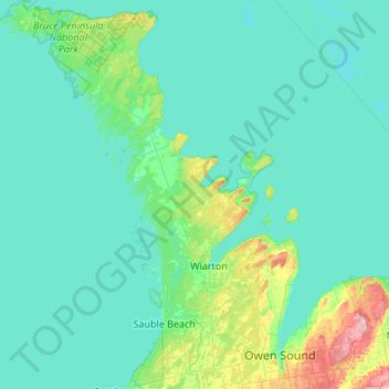 Топографическая карта Bruce Peninsula, высота, рельеф