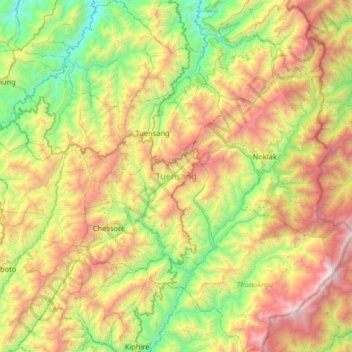Топографическая карта Tuensang, высота, рельеф